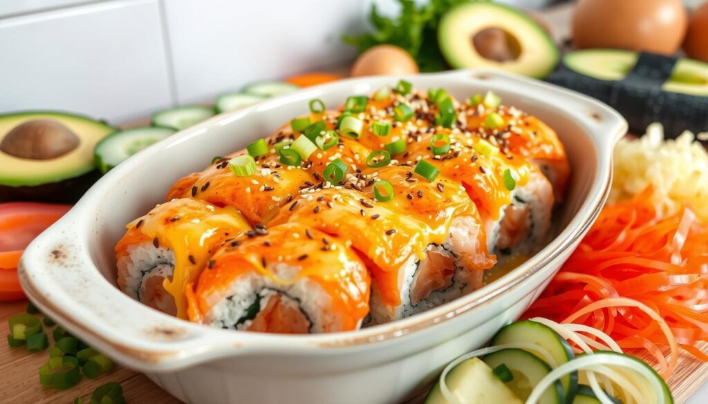 salmon sushi bake