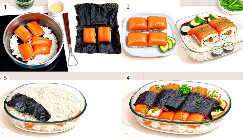 step-by-step guide for salmon sushi bake